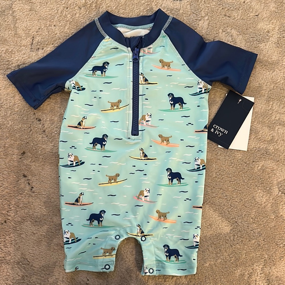 Crown & Ivy Blue Rashguard Swimwear with Raglan Design